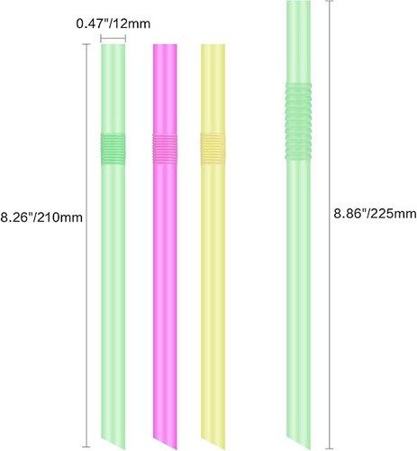 Jumbo Flexible Smoothie Plastic Straws, 100 Pcs Assorted Colors Large Bendable - Picture 2 of 4