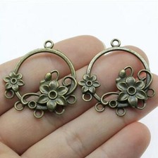8pcs 35x32mm Alloy Charm Round Flower Connector Floral Pendant EF3764