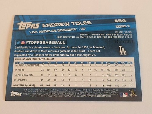 2017 Andrew Toles  /2017 Rookie Rc Gold Parallel SP Topps - Picture 2 of 2