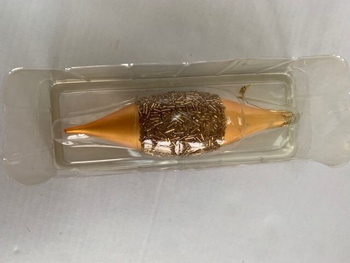 Vintage Christmas Ornament Glass Elongated Bulb Beaded Hanging Gold Color Bling - Bild 9 von 12