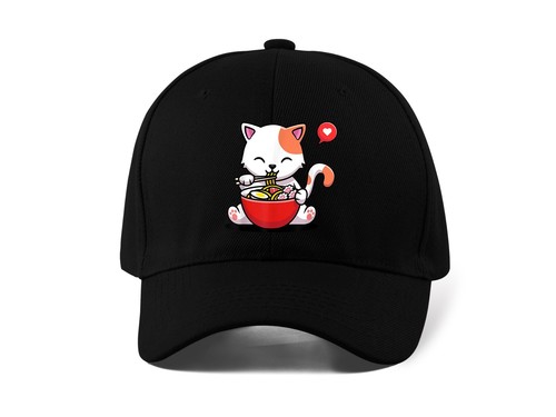 Cute Ramen Cat Japanese Art Printed Baseball Cap Dad Hat Unisex Sportswear - Picture 3 of 4
