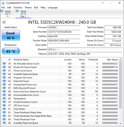 LOT 7x Intel 240GB 540s SATA III 2.5" SSDSC2KW240H6 SSD 7mm - 82-90% Health - Afbeelding 8 van 11