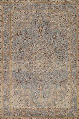 Vintage Blau Blumen Tebriz Vorleger Traditionell Handgefertigt Zimmergröße Teppich 7x10 - Bild 1 von 23