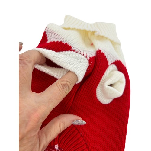 Hundepullover Herz Grafik rot elfenbein S/M Acryl Stretch Rollkragen - Bild 4 von 8