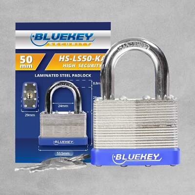 10x Bluekey strapazierfähig Laminierter Stahl verschlüsselt gleich 50 mm Vorhängeschlösser HS-LS50-KA
