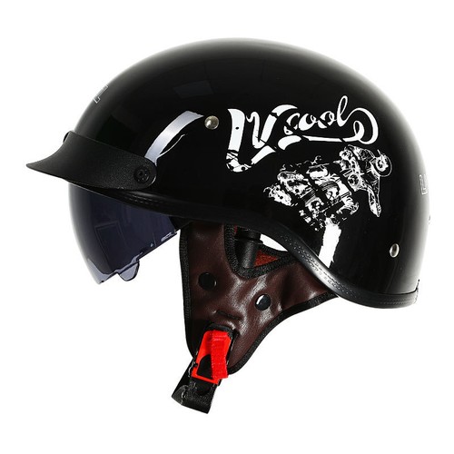 DOT Motorcycle Half Open Face Helmet Moped Helmet with Sun Visor Scooter Helmet - Picture 12 of 44