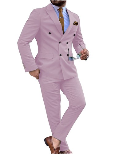 Men 2 piece Suit Double Breasted Groom Bestman Wedding Tuxedo Size 42r 44r 46r - Picture 31 of 34