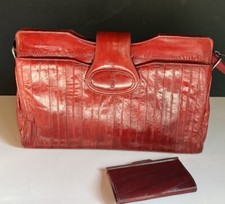Vintage EEL Skin Purse Red Magnet Closure Matching Coin Purse Made in Korea