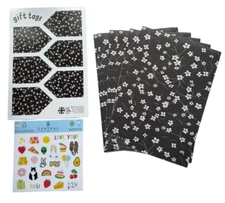 Central 23 Black Floral Gift Wrap Kit - 6 x 50cm x 70cm + Tags & Stickers