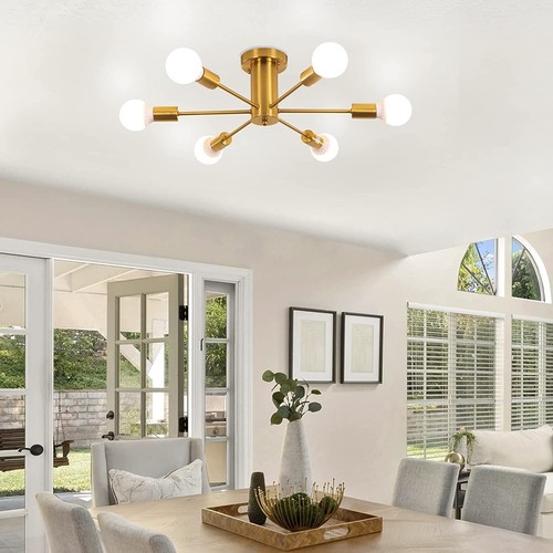 Gold Chandelier Pendant Light Fixture Sputnik Flush Mount Ceiling Lamp Kitchen - Picture 4 of 24