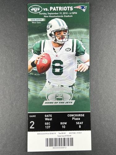 19.09.2010 NE Patriots @ NY Jets Ticket - Gronkowski Game #2 - Moss / Brady TDs