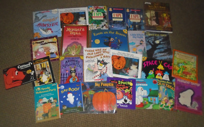 25 Halloween books-I Spy-Room on Broom/Franklin/Clifford/Spider/Prelutsky