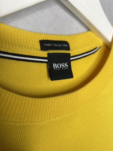 Hugo Boss Jumper Mens Small Yellow Crew Neck Lightweight Smart Casual Sweater - Picture 2 of 5