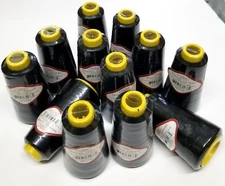 12 Big Spools Sewing Thread Polyester BLACK  2500 yards each Spool NEW
