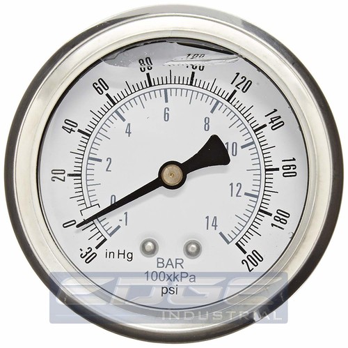 2 PACK LIQUID FILLED VACUUM GAUGE -30-200 PSI, 2.5" FACE, 1/4" BACK MOUNT WOG - Picture 2 of 4