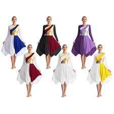 Women Dancewear Robe Dresses Performance Dance Dress Praise Outfit Worship Hem