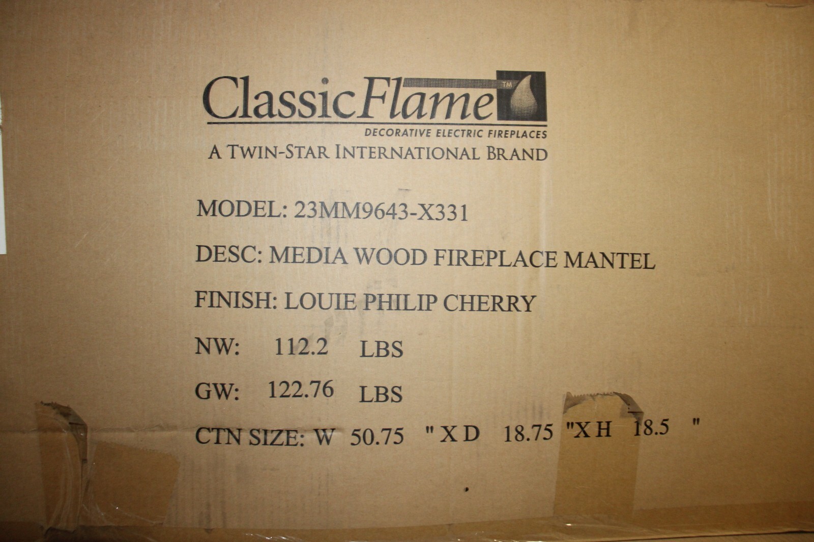 Classic Flame 23" MEDIA CABINET ELECTRONIC FIREPLACE HEATER 23MM9643-X331