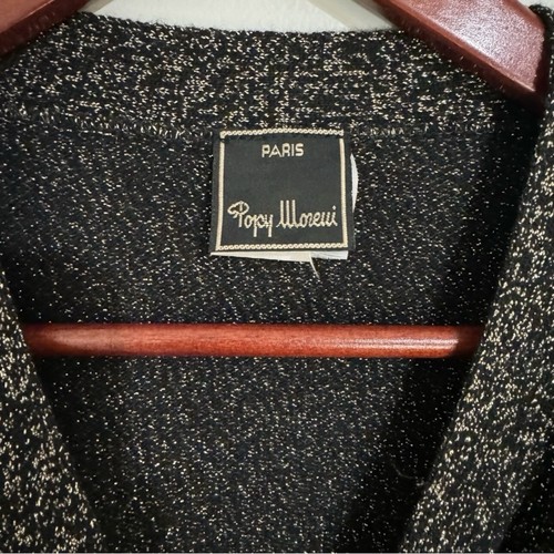 Vintage Luxus Popy Moreni Wickelpullover, Wolle, schwarz mit Metallic Gold, SM/M - Bild 9 von 10