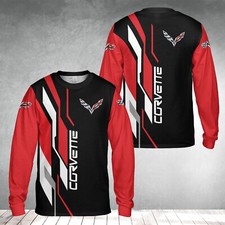 SALE 35 Custom Name Corvette C7 Logo Black Red Long Sleeve Shirt Size S-5XL