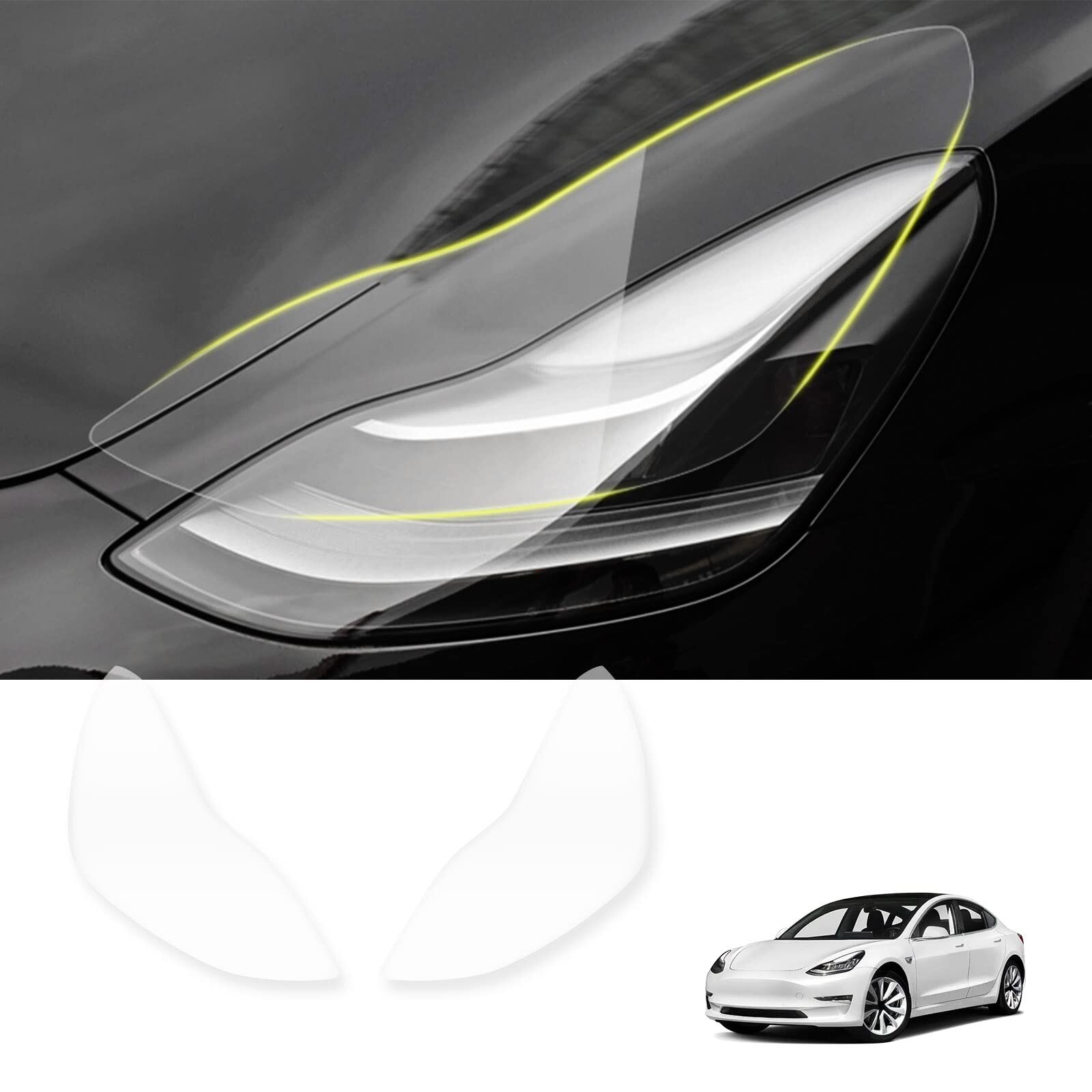 Front Headlights Clear Protection Film Headlamp Overlays for Tesla