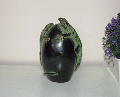 Hand Carved Salamander Vintage Style Gecko Figure Brass Lizard Paperweight EK857 - Picture 2 of 11
