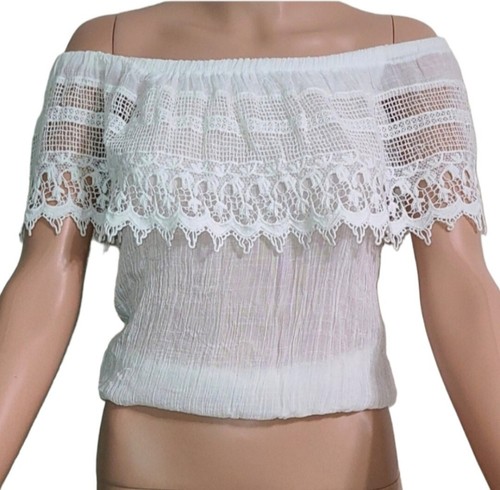 Tobi Carrie Crochet" Off The Shoulder white Top, Size XS - Picture 3 of 11