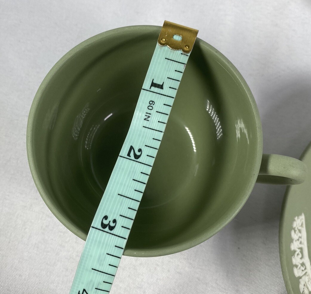 Vintage Wedgwood Jasperware Sage Green and White Tea Cup & Saucer England