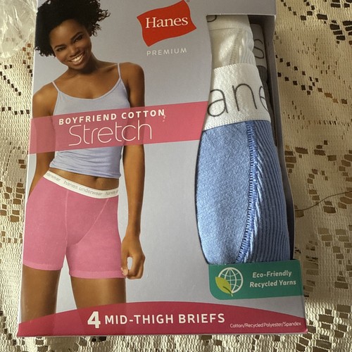 4pk Womens Hanes Premium Boyfriend Cotton Stretch Mid thigh Briefs underwear 5/S
