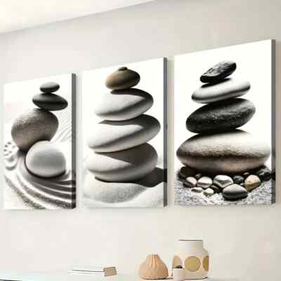3pcs Religious Belief In Stone, Lucky Stones Wall Art Canvas Unframed/Framed