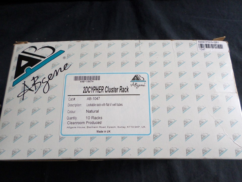 (96) ABgene 2DCypher Cluster Rack, Lockable, Flat V Well Tubes, AB-1047 ...