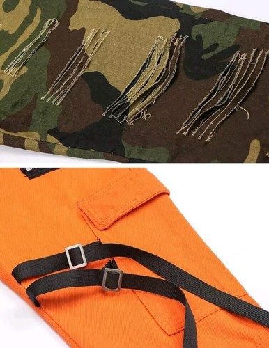 2-1 Colorblock orange & tarnfarbene schmale Distressed Cargo Jeans 30x30 - Bild 10 von 21