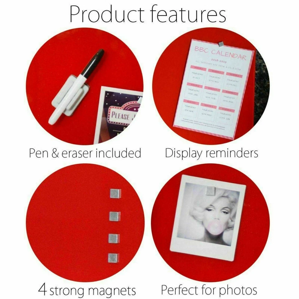 Red Magnetic Glass Board Message Writing Notice with Pen Wall Mounted Kitchen - Image 3 of 4