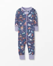 Hanna Andersson Holiday Print Baby Zip Sleeper in Purple/Fantasy Magic Village