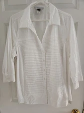 CJ Banks Blouse Women’s Sz 1X Long Sleeve Tux Pleated Front White