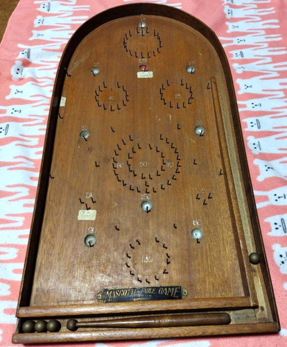 Japanese Vintage Wooden Pachinko Mascotte Table Game Pinball 24.0×12.0in FS Rare