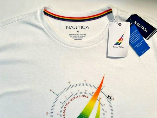 Camiseta gráfica Nautica para hombre talla XL hecha a mano sostenible PRIDE velero-blanca - Imagen 2 de 6