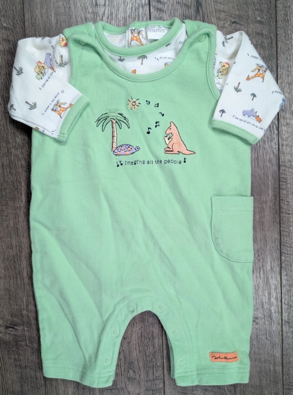 Baby Girl Clothes Vintage Carter's 0-3 Month 2pc John Lennon Overall Outfit