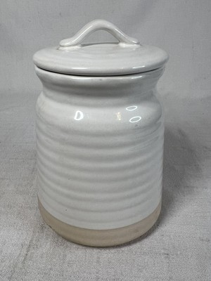 Pier 1 Cream White Canister Farmhouse Storage Ceramic Cottage Coffee Sugar 