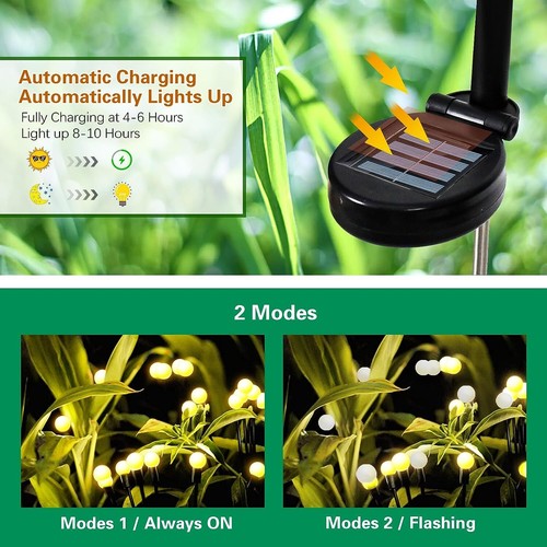 LED Solar Garden Lights Firefly Christmas Outdoor Sway Lamp Yard Pathway Decor - Picture 11 of 30
