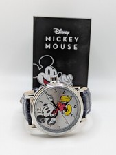 Disney Unisex Silver Case Blue Band Mickey Mouse Round Analog Wristwatch