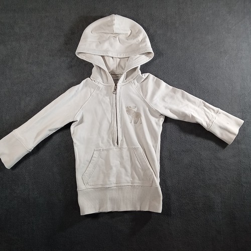 Abercrombie Sweatshirt Youth Small White 1/4 Zip Hoodie Logo Causal Pullover