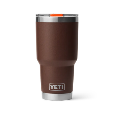 YETI Rambler Wetlands Brown Tumbler with Orange Magslider