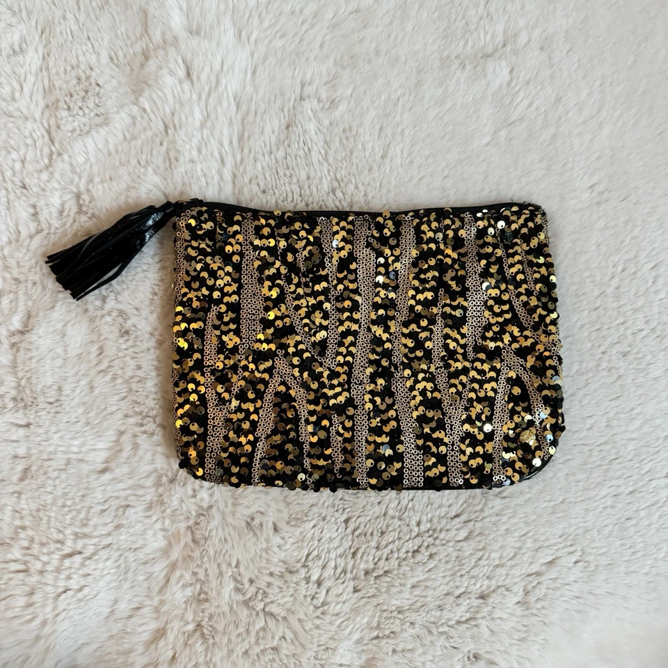 Borla pequena de embreagem Stephanie Johnson preta dourada com zíper - Imagem 2 de 4