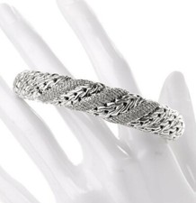 $7500 JOHN HARDY 2.00ctw Diamond Silver & 18K Gold Wheat Chain Bracelet Cuff