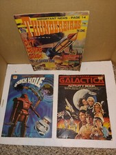 3 Vintage Coloring Books,1979 Black Hole,1978 Battlestar Galactica,Thunderbirds