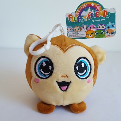 NEW Monkey Stress Gear 4'' Plush Fluffy Friends Ball Squishy Clip-on-Toy Squeeze