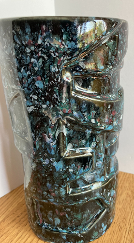 Handmade Pottery Art 7.25" Vase 3D Geometric Aztec Style Pattern Speckled Glaze - Picture 8 of 14