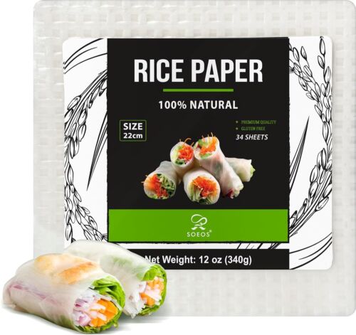Soeos Rice Paper, White Rice Paper Wrappers, 1 Pack, 34 Sheets-Fresh Spring R...
