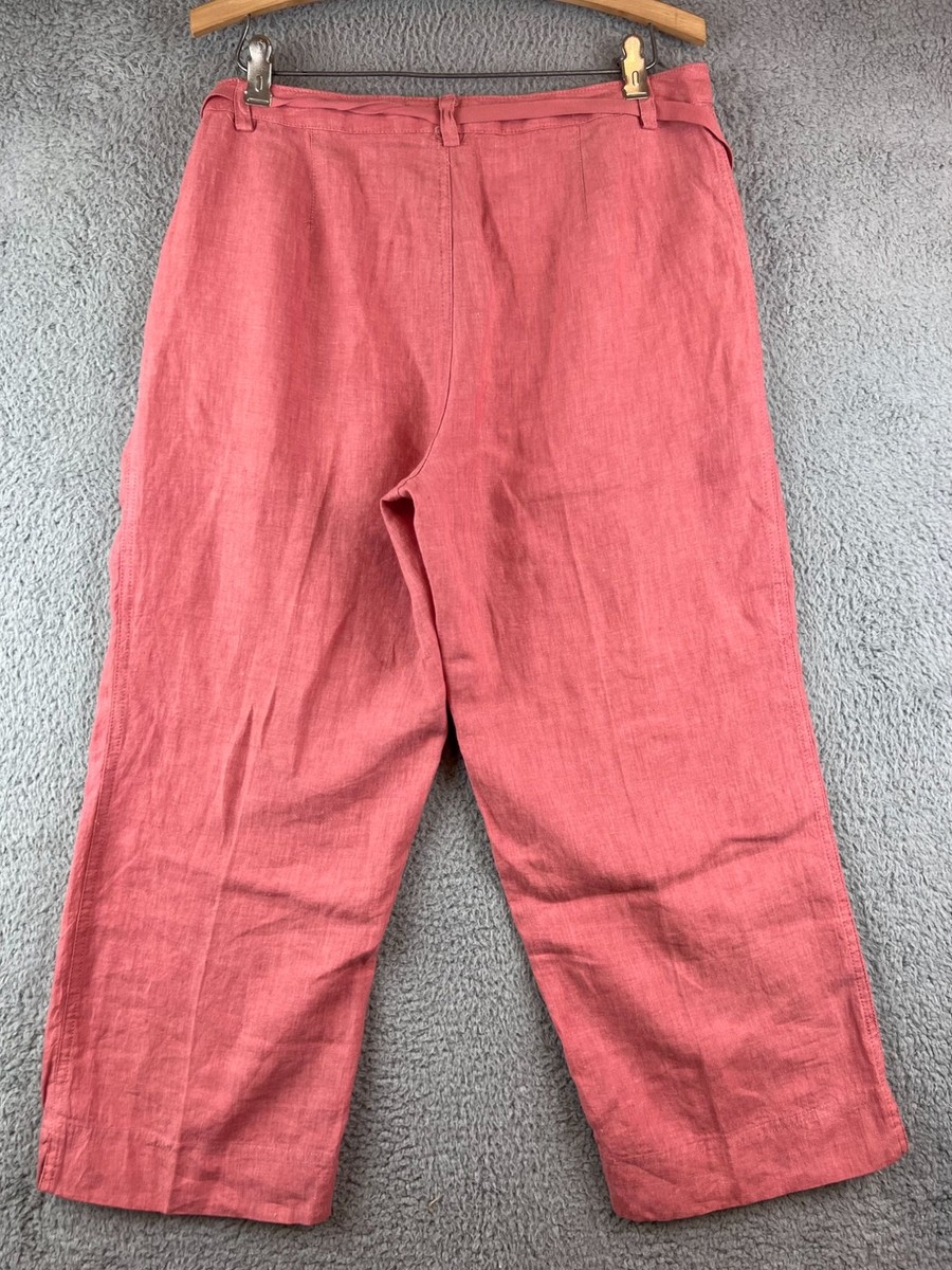 LINDEN HILL Women's Pants 100% Linen Pink Pockets High Rise
