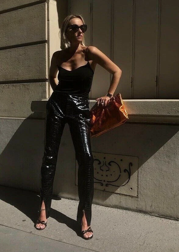 Leather look shop jeans zara